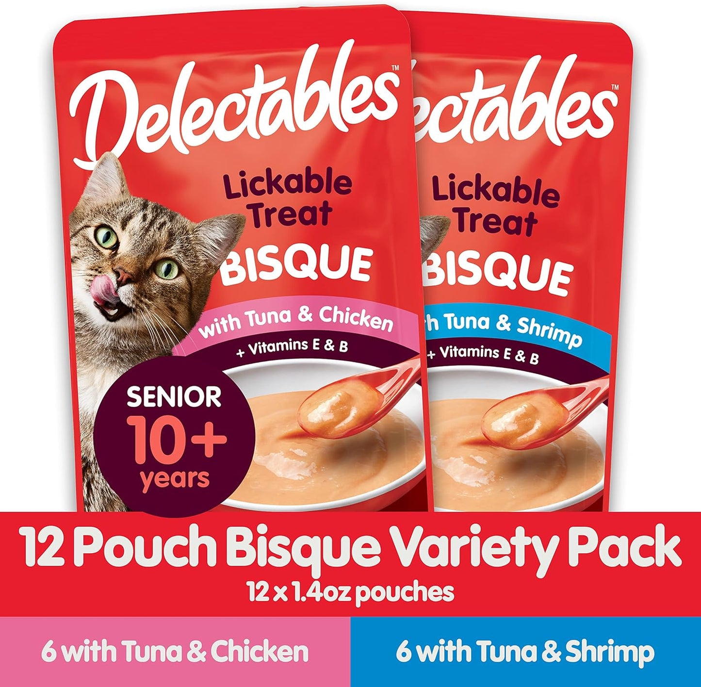 Delectables Bisque Lickable Wet Cat Treats for Senior Cats, Senior Variety 12 Countt