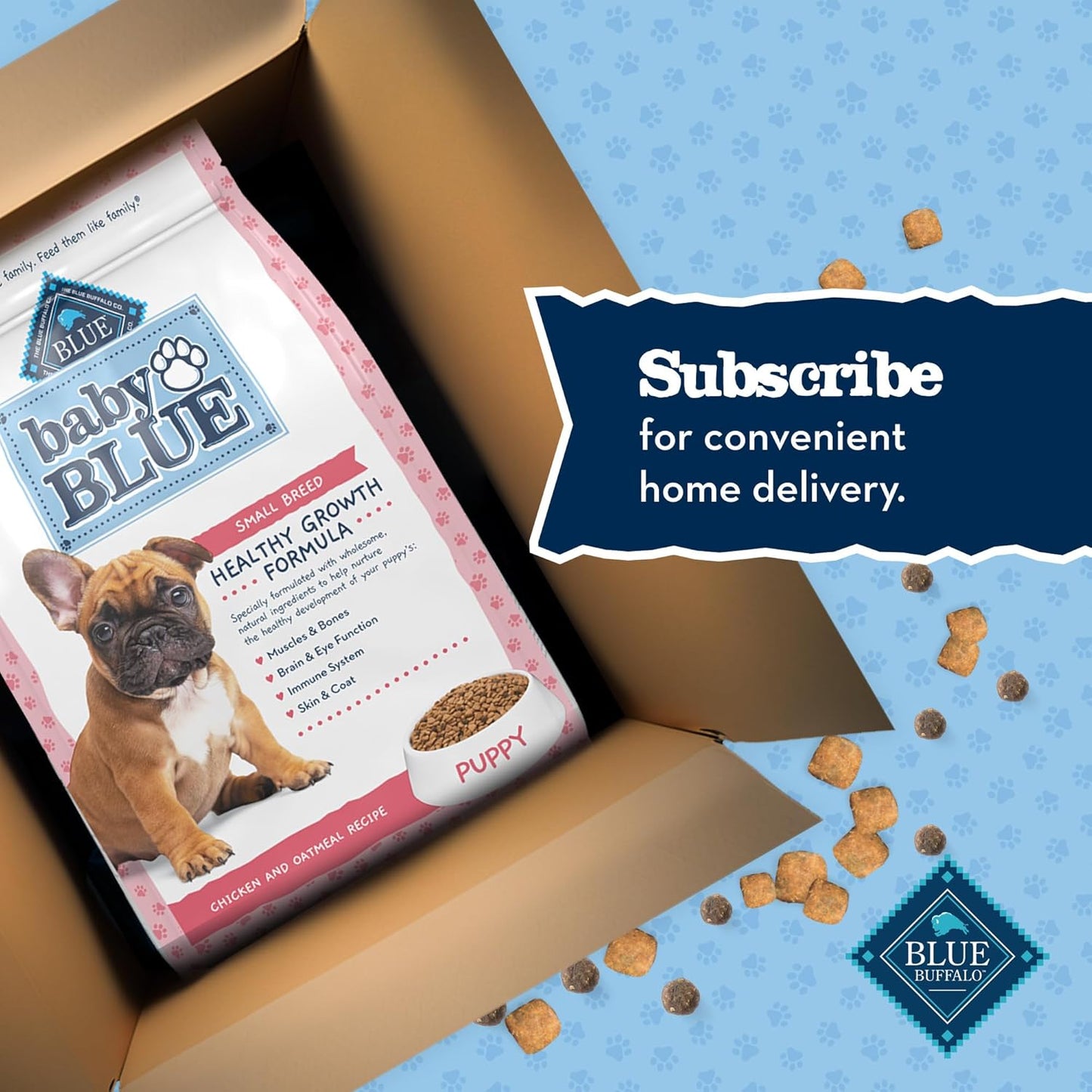 Baby BLUE Natural Small Breed Puppy Dry Dog Food, Healthy Growth Formula with DHA, Chicken and Oatmeal Recipe, 4-Lb. Bag