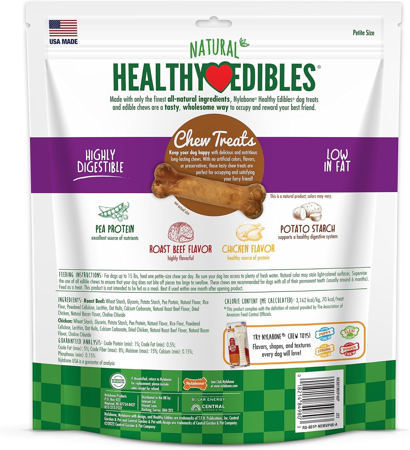Healthy Edibles Natural Dog Chews Long Lasting Chew Treats for Dogs, Roast Beef & Chicken Flavor, X-Small/Petite (48 Count)