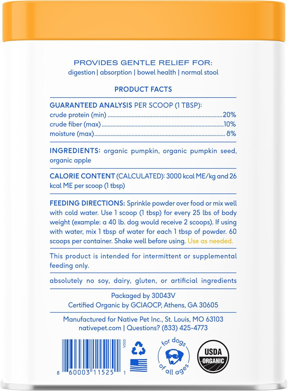 Pumpkin for Dogs - Organic Powder Pumpkin Puree Dog Food Toppers -Rich in Fiber Supplement Powder Helps with Digestion, Nutrient Absorption, Diarrhea, Constipation & Upset Stomach-60 Scoops