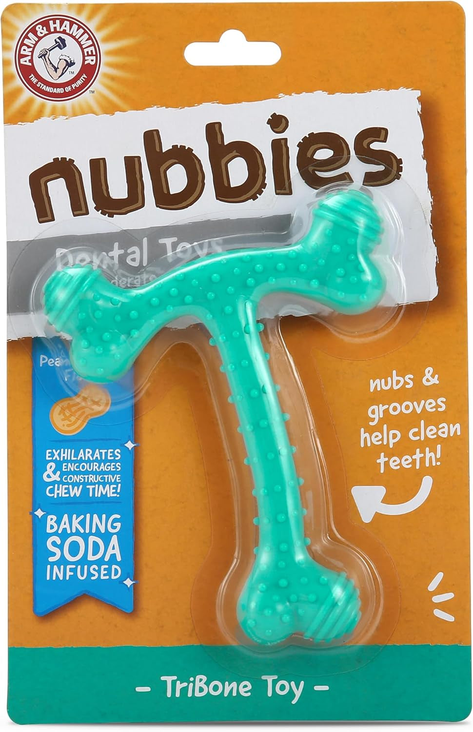 Nubbies T-Bone Dental Dog Chew Toys, Peanut Butter Flavor - Durable Nylon Chewing Toys for Dogs, Done Bone Toy, Teeth Cleaning Bones for Chewers Help Remove Plaque and Tartar