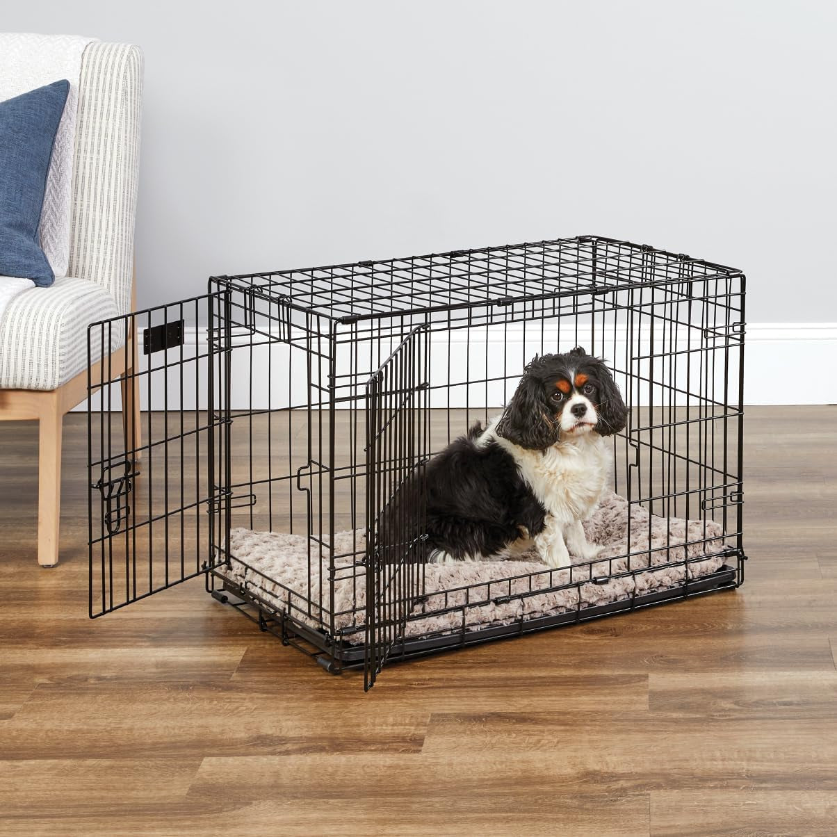 30-Inch Two-Door Icrate Folding Dog Crate with Divider Panel, Leak-Proof Tray & Secure Latches – Metal Wire Kennel for Medium Breeds – Portable, Durable & Easy to Assemble
