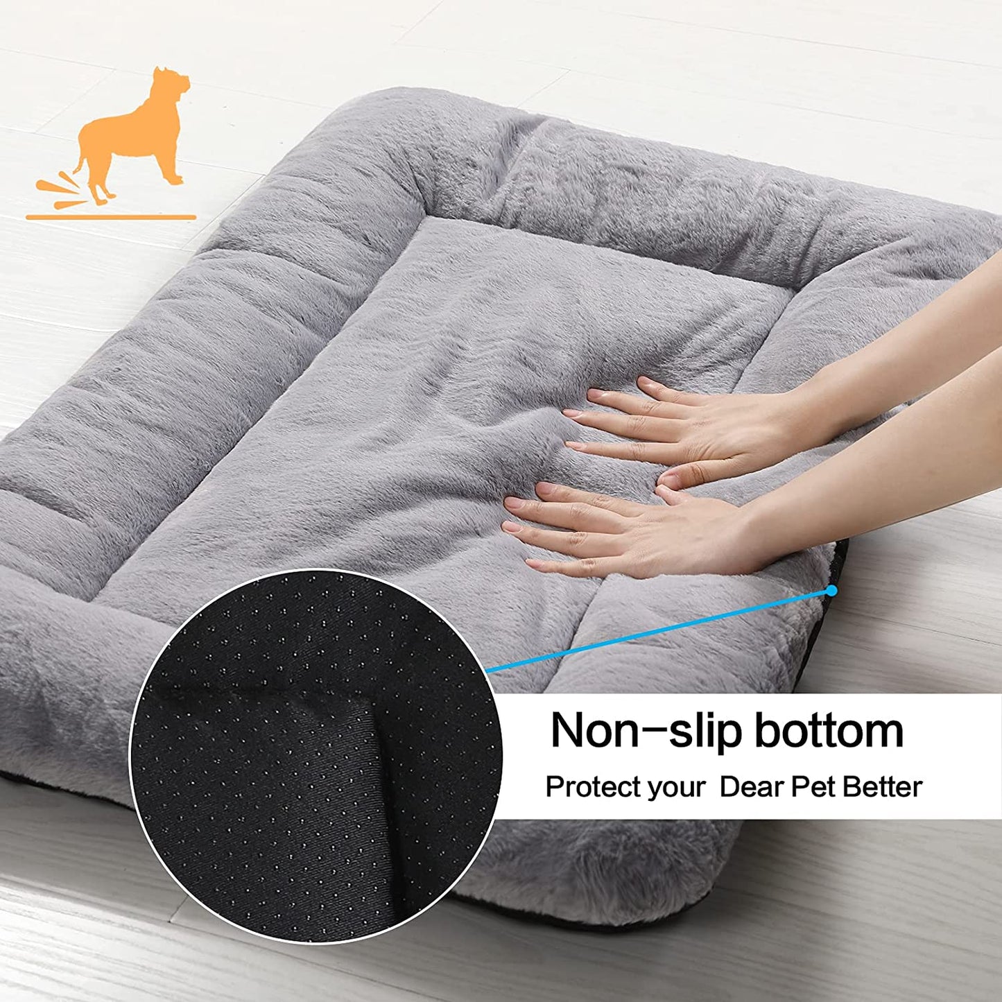 Dog Beds Crate Pad for Medium/Large Dogs Fit Dog Crates,Washable & Anti-Slip Kennel Pad for Dogs Cozy Sleeping Mat,Gray 42Inch