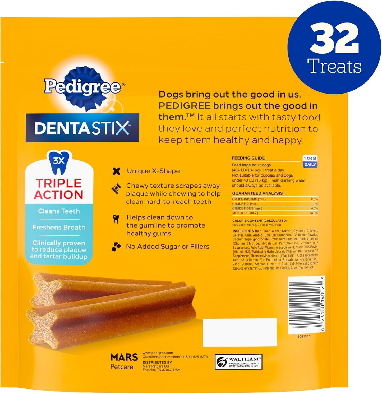 Dentastix Large Breed Dog Treats, Original Flavor, 1.66 Lb. Bag (32 Treats)