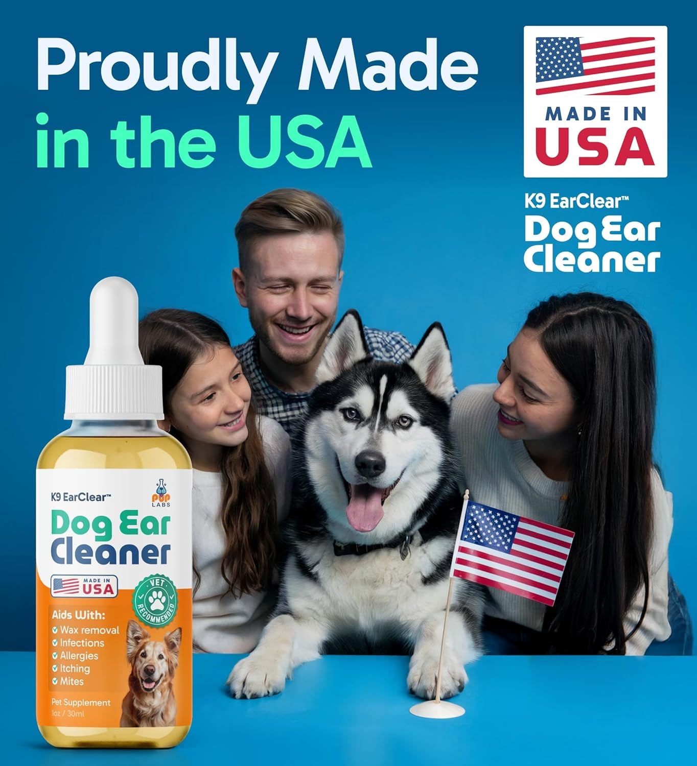 Ear Clear, Natural Dog Ear Cleaner and Infection Treatment for Dogs, Dog Drops for Itching, Irritation, & Wax Build-Up, 1 Oz Bottle with Dropper