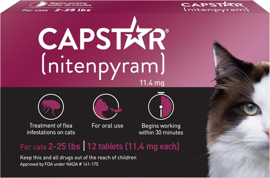 (Nitenpyram) for Cats, Fast-Acting Oral Flea Treatment for Cats 2-25 Lbs, Vet-Recommended Flea Medication Tablets Start Killing Fleas in 30 Minutes, 12 Doses