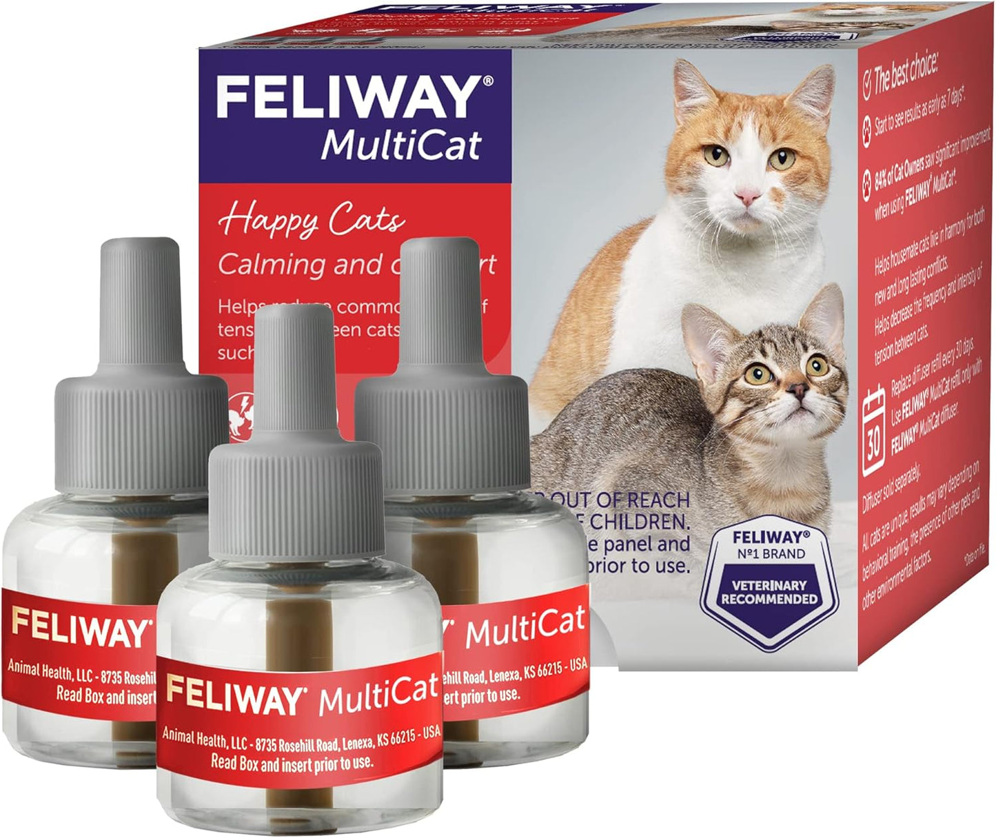 ® Multicat 3 X 30 Day Cat Calming Refills for Pheromone Diffuser, 3 X 48Ml Value Pack- Helps Reduce Conflicts and Signs of Tension in Multi-Cat Households