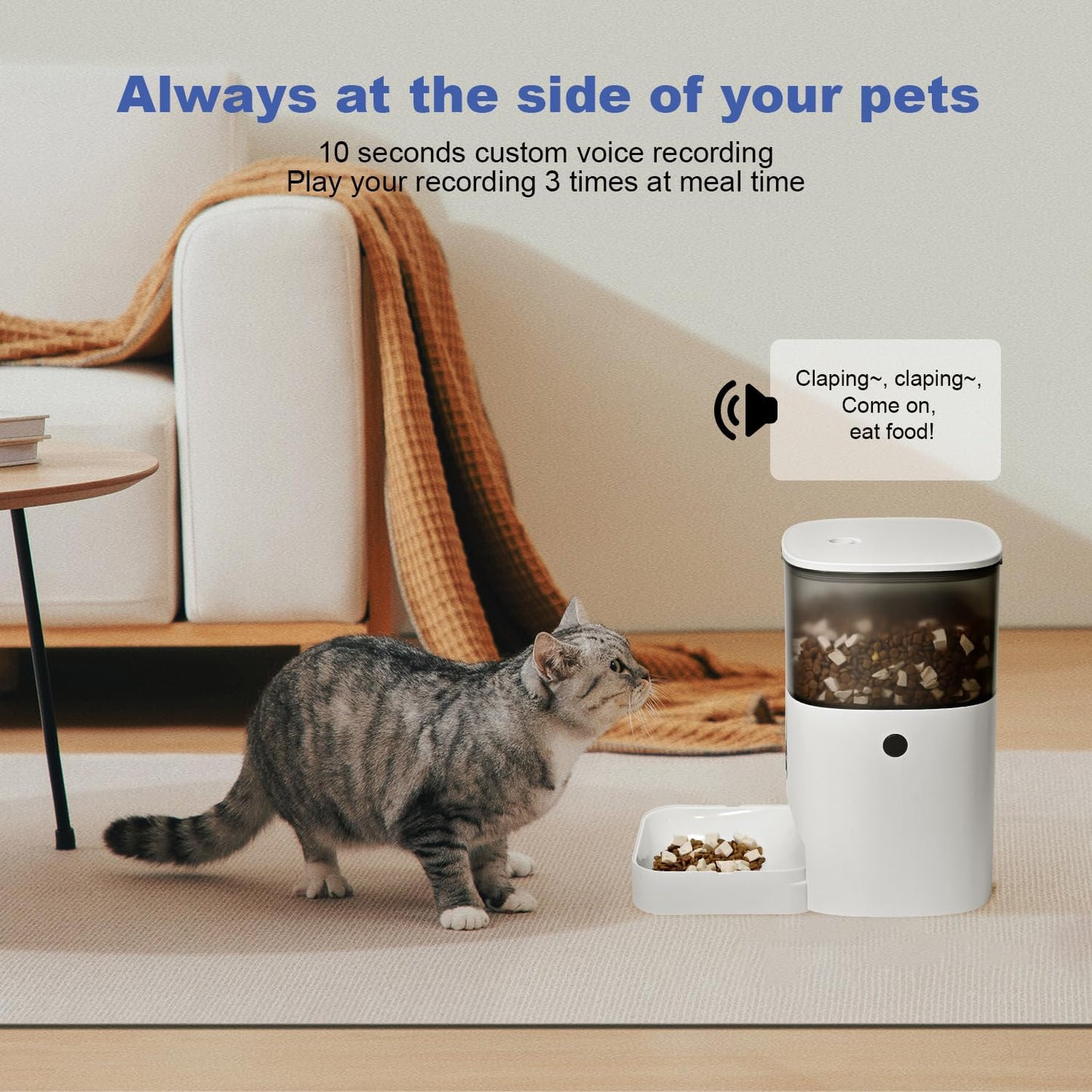 Automatic Cat Feeder, 4L Cat Food Dispenser with 10S Voice Recorder, Pet Feeder up to 8 Meals per Day, Timed Dog Feeder with Dry Food Sealed Ring (White, 4L-Basic)