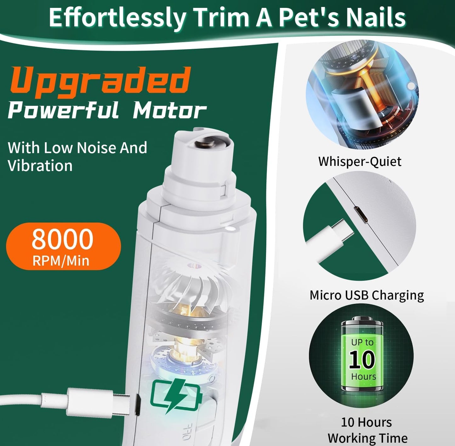2-In-1 Cat Nail Clippers & Dog Nail Clippers Trimmers for Large Medium Small Dogs Cats Claw Trimmer Quick Sensor and Safety Guard USB Rechargeable with 2 LED Lights Dogs Nail Trimmer