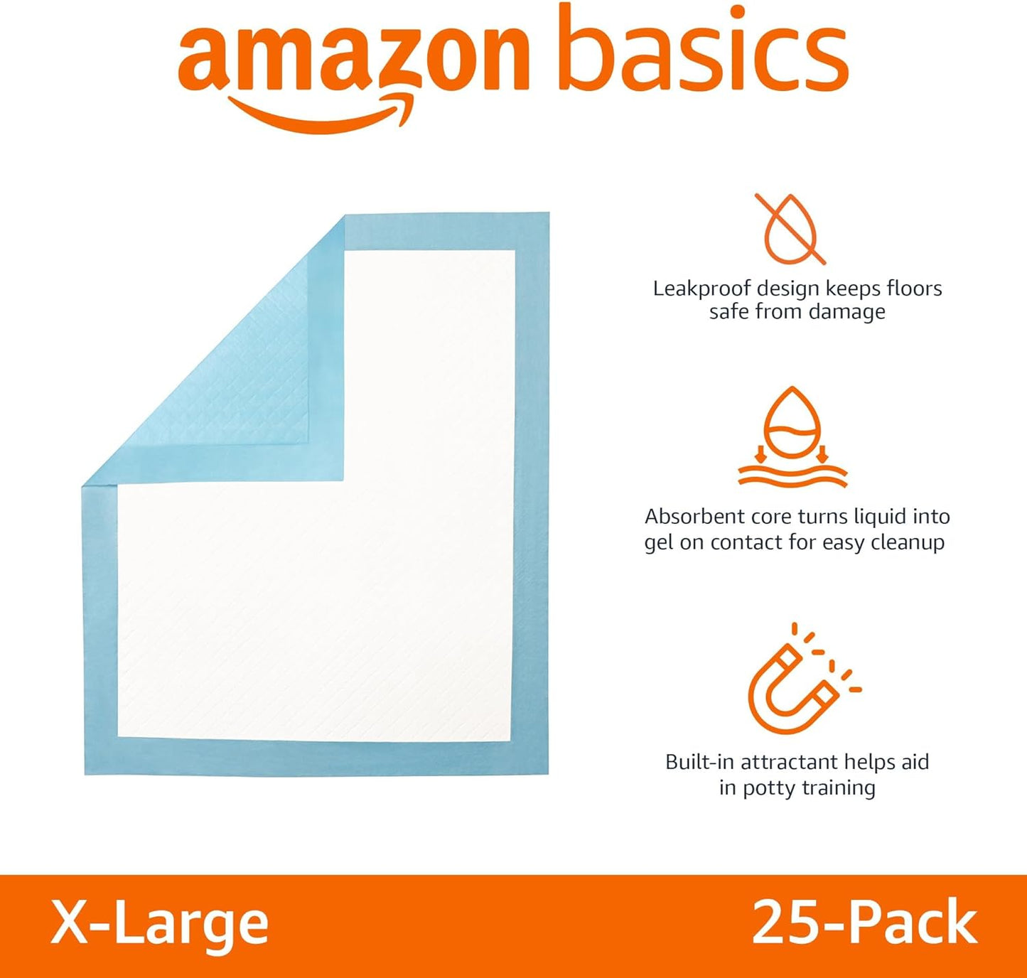 Dog and Puppy Pee Pads with 5-Layer Leak-Proof Design and Quick-Dry Surface for Potty Training, Heavy Duty Absorbency, X-Large, 28 X 34 Inch - Pack of 25, Blue & White