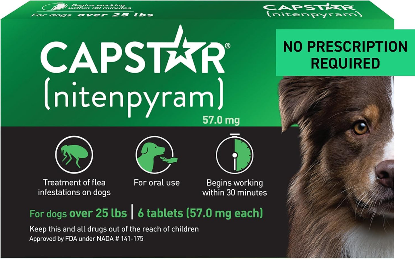 for Dogs (Nitenpyram), Fast-Acting Oral Flea Treatment for Dogs over 25+ Lbs, Vet-Recommended Flea Medication Tablets Start Killing in 30 Minutes, 6 Doses