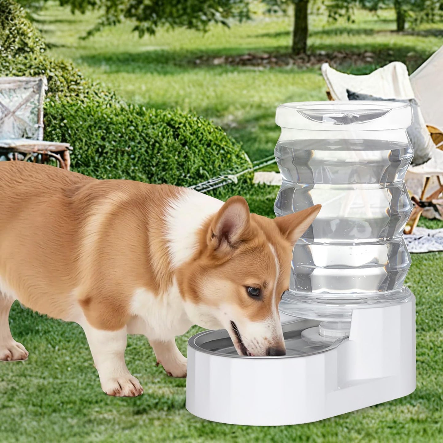 Automatic Gravity Pet Waterer: 7L White Stainless Steel Water Dispenser - Large Capacity Water Feeder for 25-35 LB Senior Dogs with Spinal Issues - for Living Room Bedroom