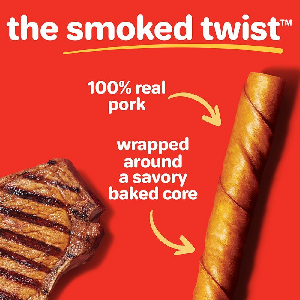 Oinkies Smoked Twists with Naturally Smoked Pork Rawhide-Free Dog Treats, Highly Digestible Long Lasting Dog Chews, 40 Count