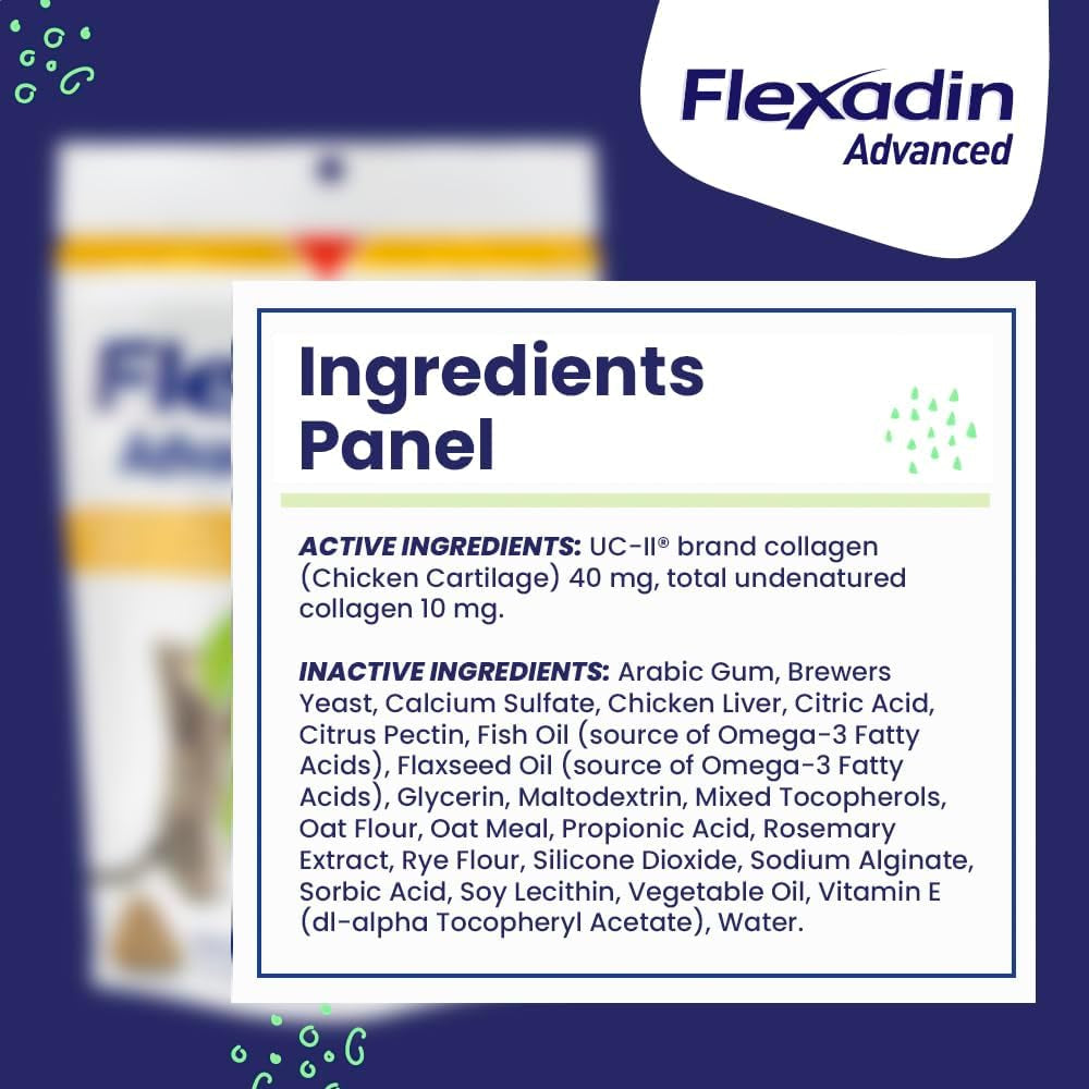 Flexadin Advanced Hip and Joint Supplement with Undenatured Collagen for Dogs, One Chew a Day Hip and Joint Support Chew for Dogs and Cats, Clinically Proven Vet-Approved Formula, 60 Chews