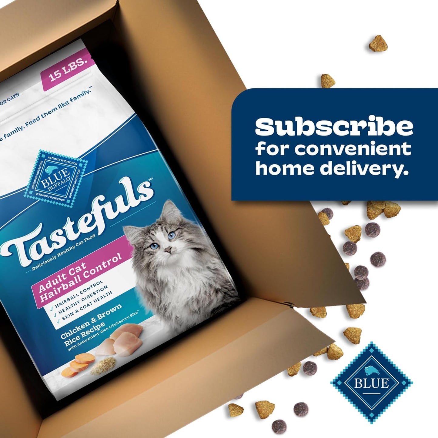 Tastefuls Natural Dry Food for Adult Cats, Hairball Control, Chicken & Brown Rice Recipe, 15-Lb. Bag