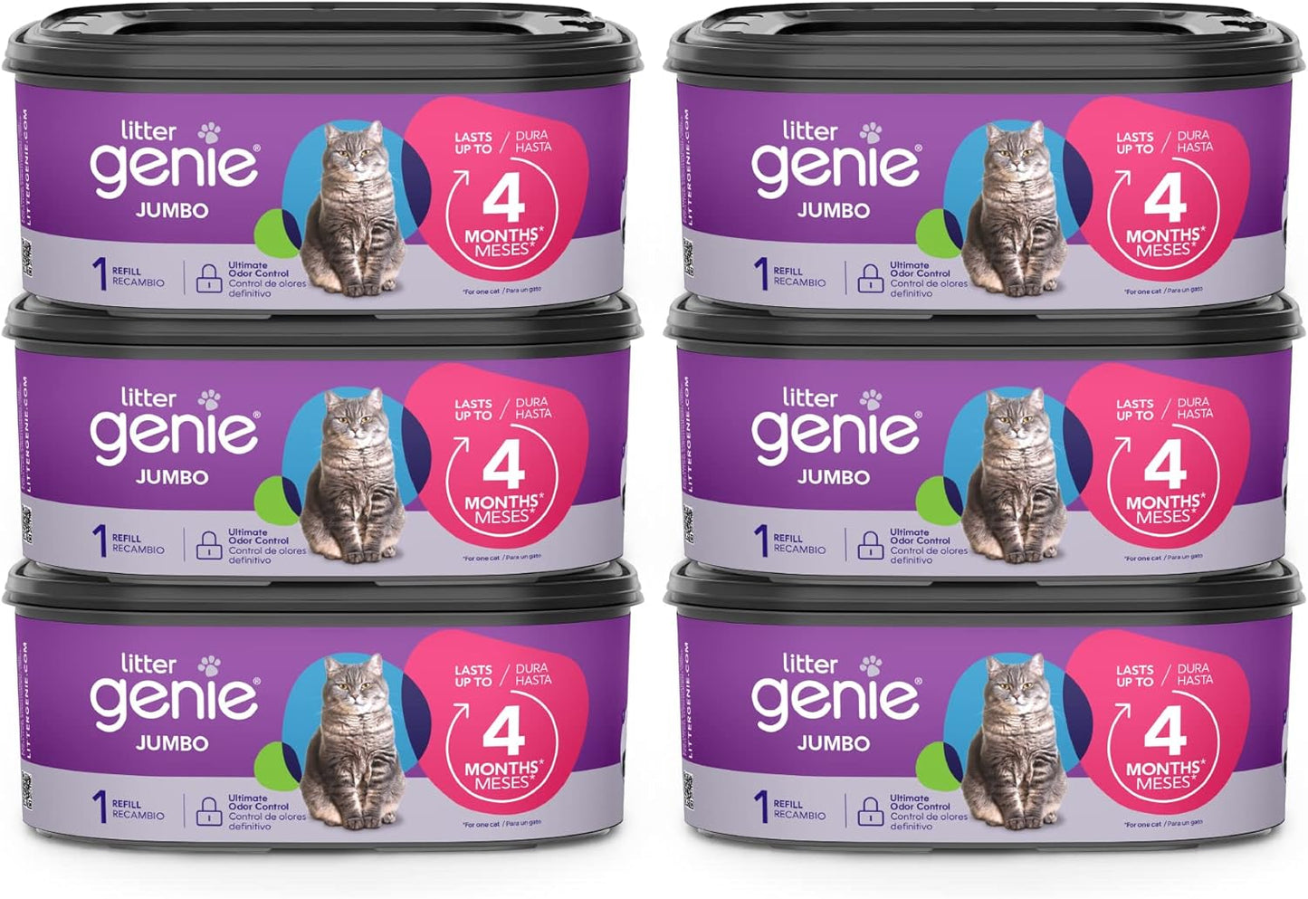 Refill Bags | Jumbo 6-Pack | up to 24 Months of Supply in 6 Cartridges | Ultimate Odor Control Cat Litter Bags