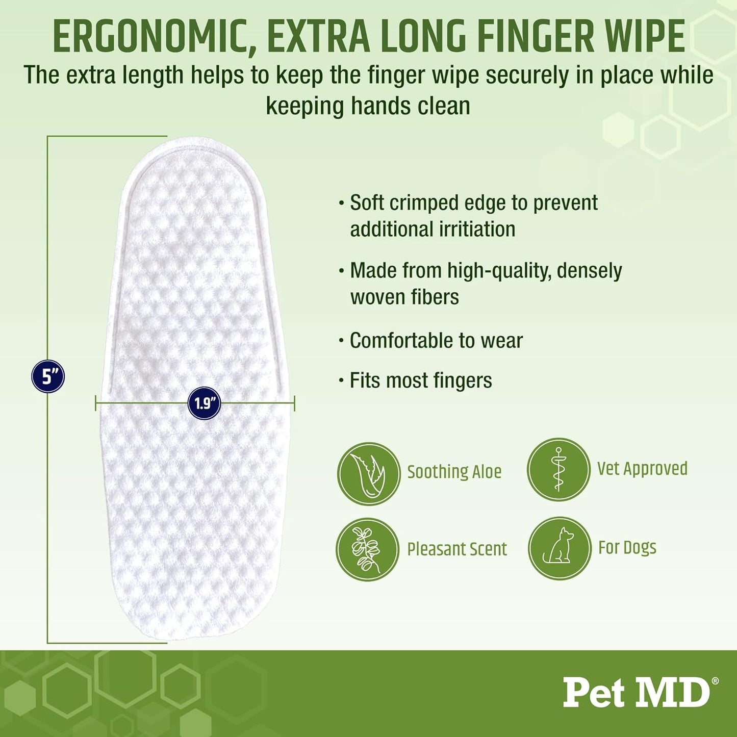 Ear Finger Wipes for Dogs - Extra-Coverage and Large Design - with Eucalyptus and Aloe Vera for Dogs - Pet Ear Cleaning Finger Wipes & Puppy Ear Cleaner - 50Ct