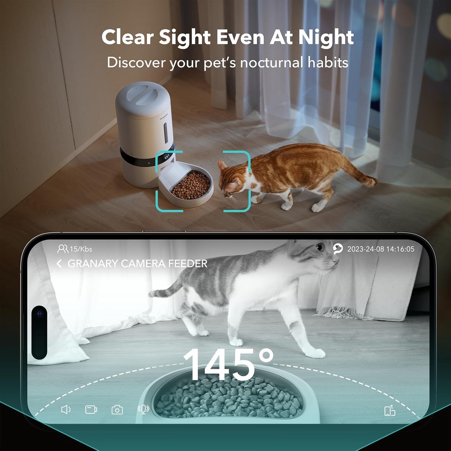 Automatic Cat Feeder with Camera, 1080P HD Video with Night Vision, 5G Wifi Pet Feeder with 2-Way Audio, Low Food & Blockage Sensor, Motion & Sound Alerts for Cat & Dog Single Tray