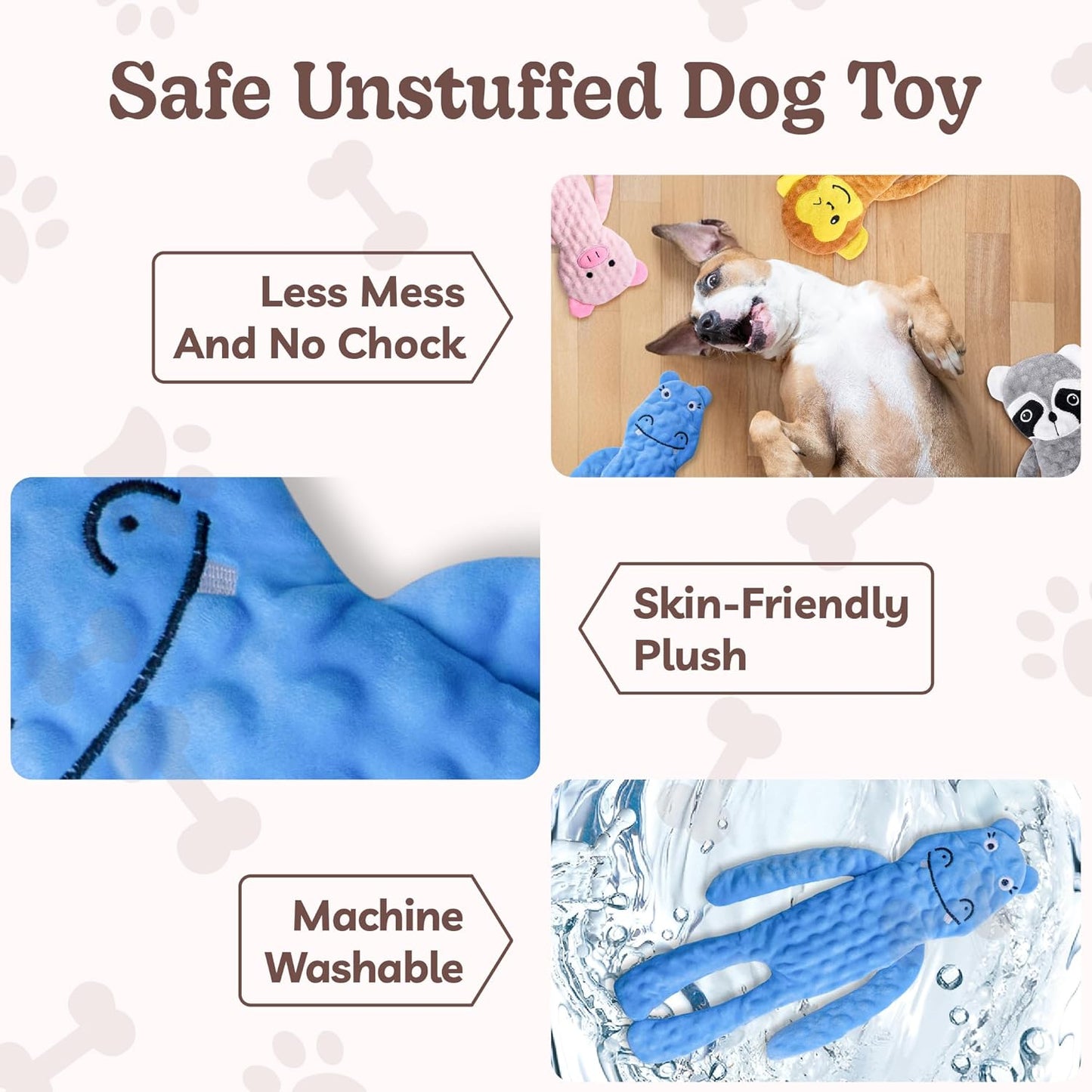 No Stuffing Dog Toys Squeaky for Large Dogs, Crinkle Puppy Teething Toys to Keep Them Busy, Plush Interactive Doggie Long Lasting Chews for Aggressive Chewers