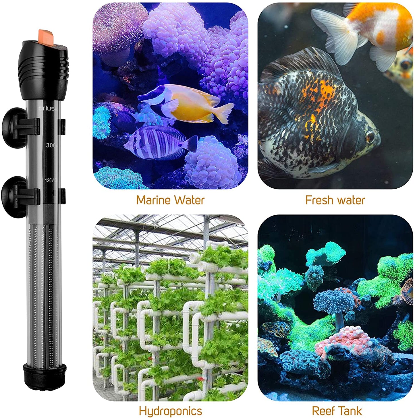 Submersible Aquarium Heater,500W Fish Tahk Heater with Adjust Knob Thermostat 2 Suction Cups and Free Thermometer Suitable for Marine Saltwater and Freshwater (500W)