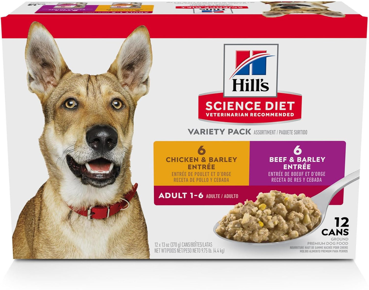 Adult 1-6, Adult 1-6 Premium Nutrition, Wet Dog Food, Variety Pack: Chicken & Barley; Beef & Barley Loaf, 13 Oz Can Variety Pack, Case of 12