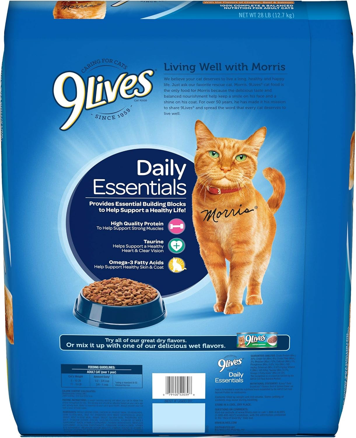 Daily Essentials Dry Cat Food with Chicken, Beef & Salmon Flavors, 28 Lb Bag