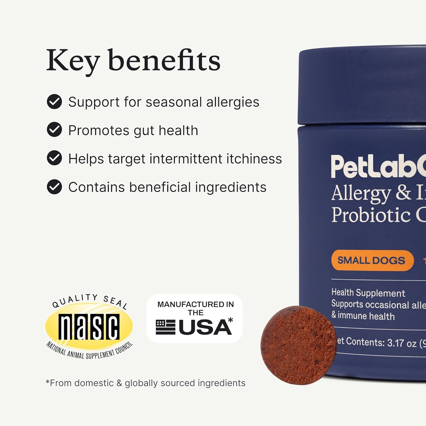 Allergy & Immune Daily Probiotics for Dogs. Supports Yeast Production, Seasonal Allergies, Intermittent Itchiness, Gut & Digestive Health - 30 Chews for Small Dogs - Packaging May Vary