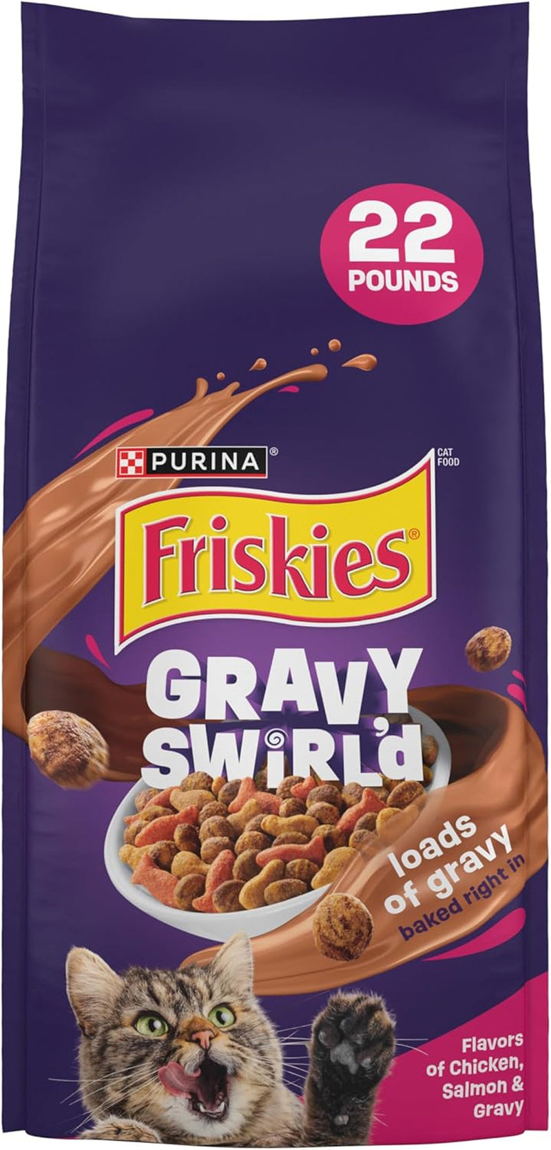 Purina Dry Cat Food Gravy Swirl'D with Flavors of Chicken, Salmon and Gravy - 22 Lb. Bag