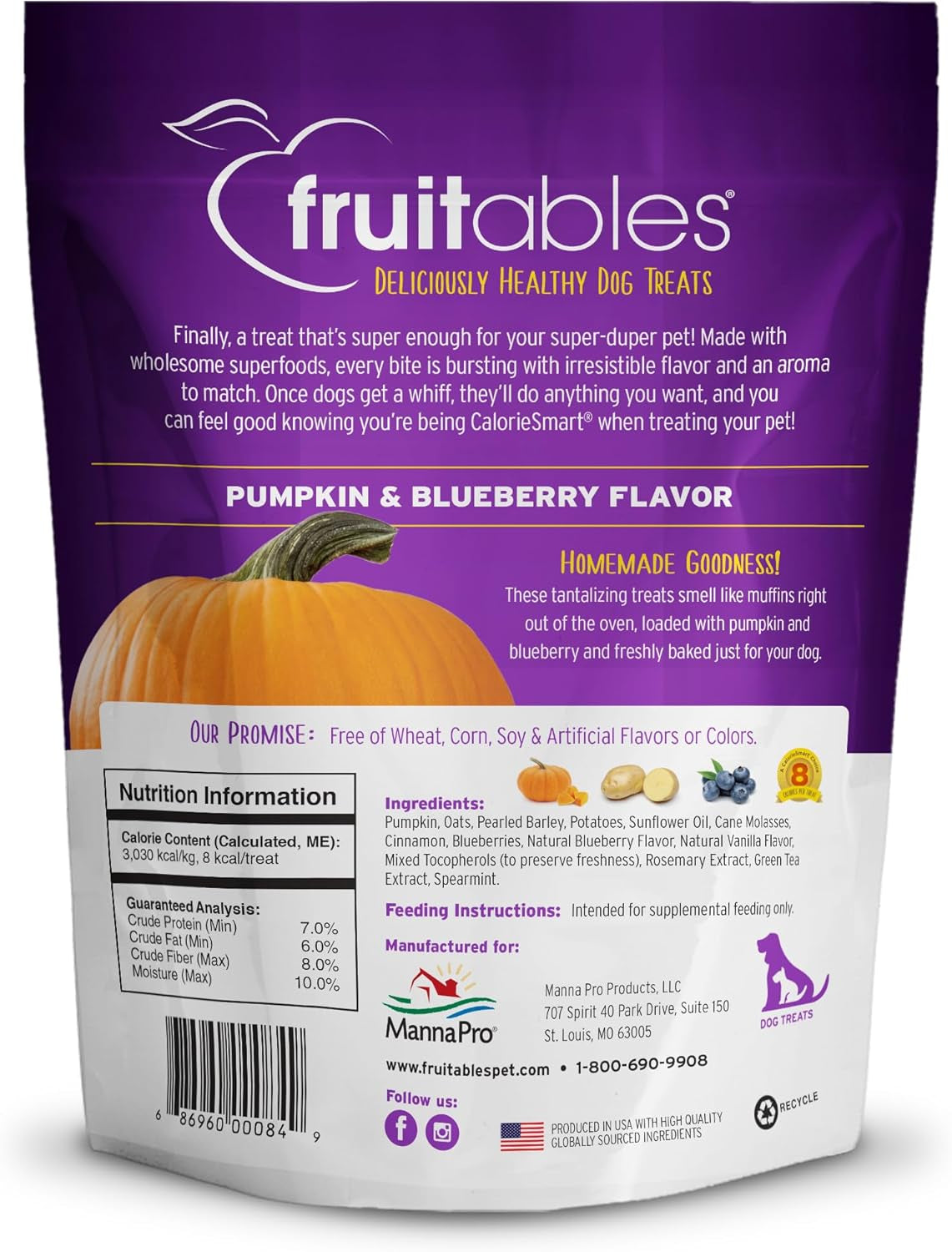 Baked Dog Treats – Healthy Low Calorie , Free of Wheat, Corn and Soy – Pumpkin and Blueberry – 12 Ounces