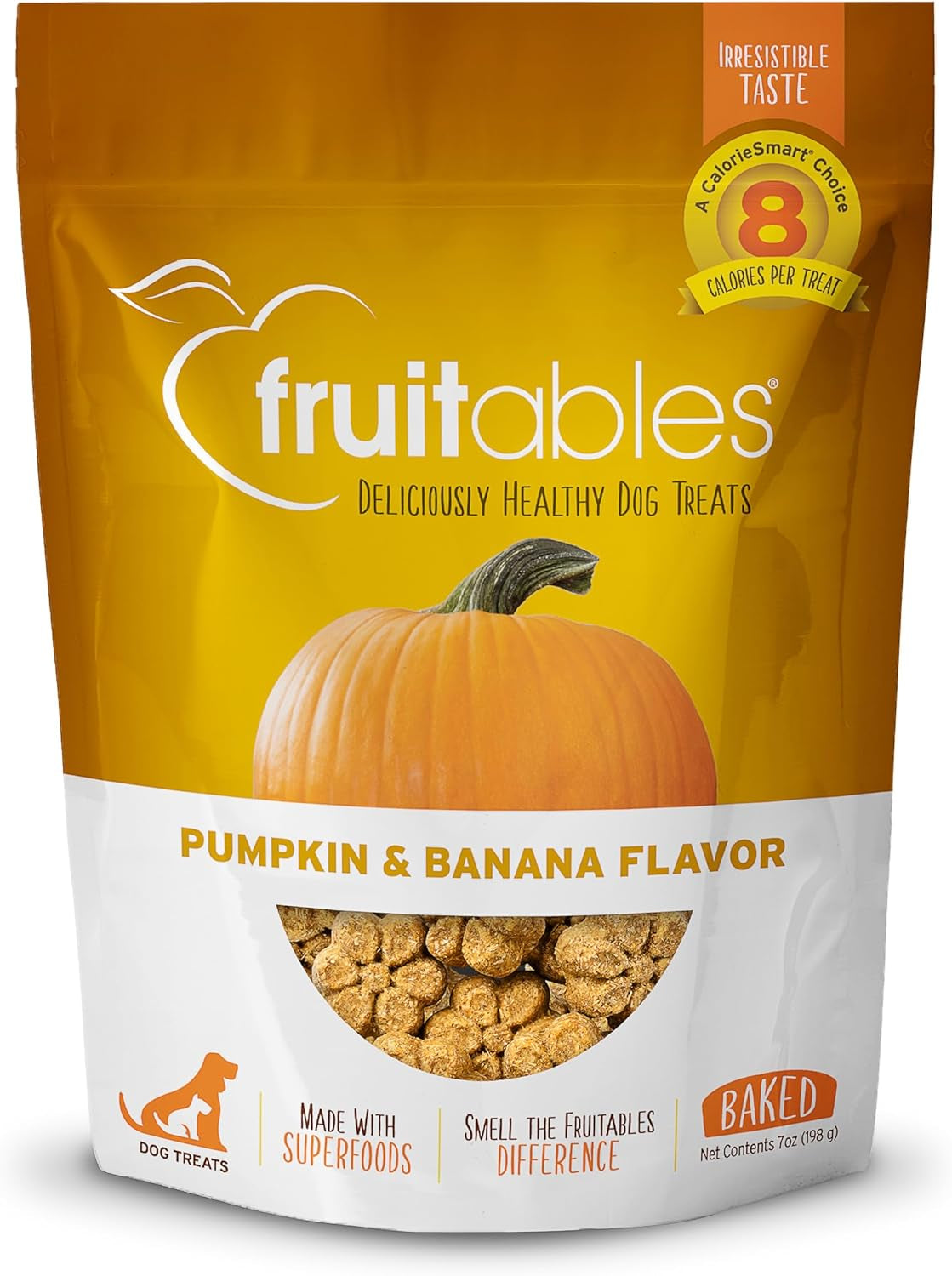 Baked Dog Treats, Healthy Pumpkin Treat for Dogs, Low Calorie & Delicious, Free of Wheat, Corn and Soy, Made in the USA, Pumpkin and Banana Flavor, 7Oz