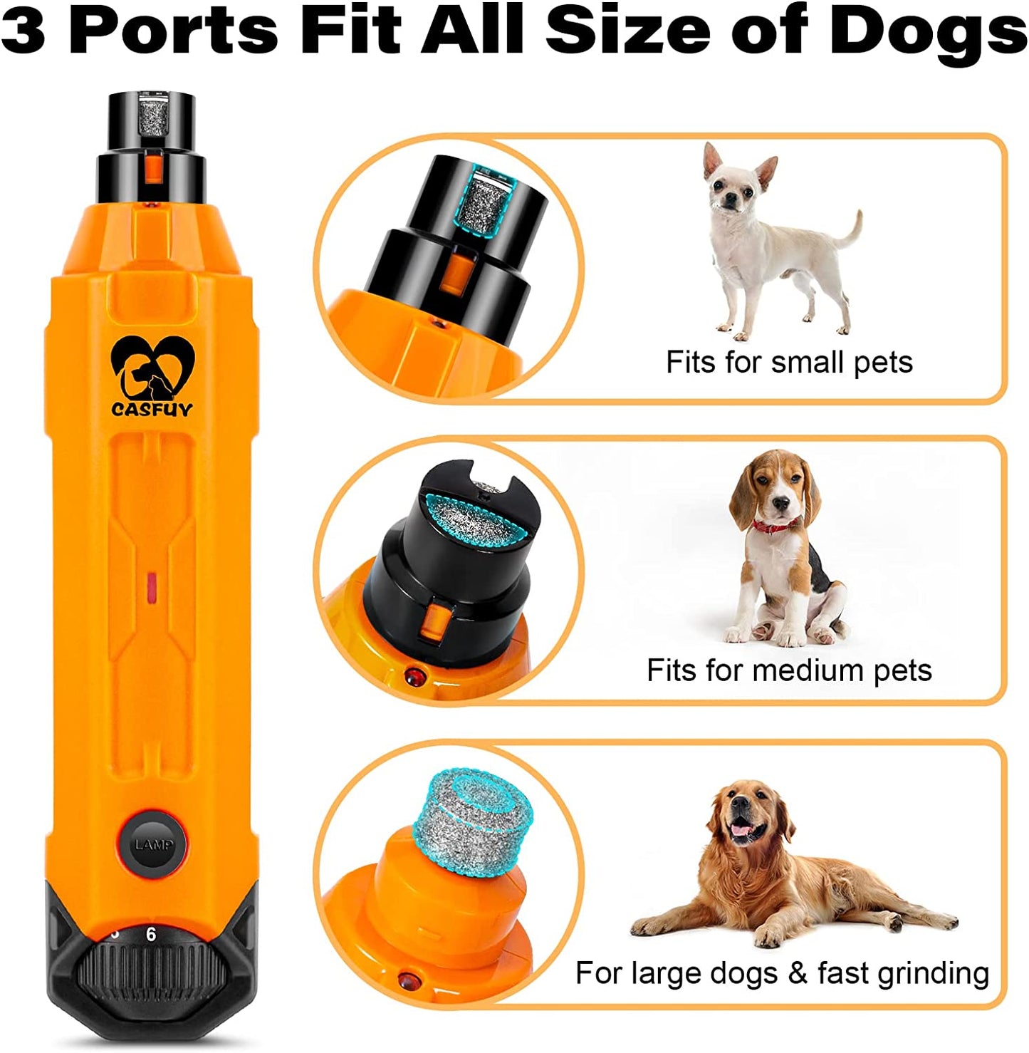 6-Speed Dog Nail Grinder - Newest Enhanced Pet Nail Grinder Super Quiet Rechargeable Electric Dog Nail Trimmer Painless Paws Grooming & Smoothing Tool for Large Medium Small Dogs (Orange)