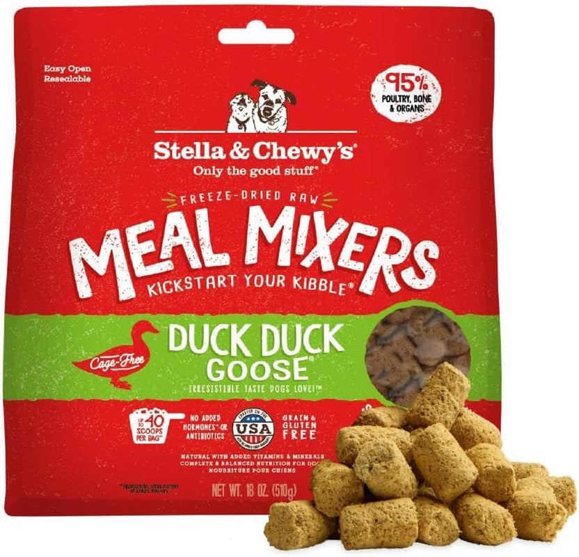 Freeze-Dried Raw Duck Duck Goose Meal Mixers - Dog Food Topper and Mixer - Made with 95% Cage-Free Poultry, Organs & Bone - Perfect for Picky Eaters - Grain-Free - 18 Oz
