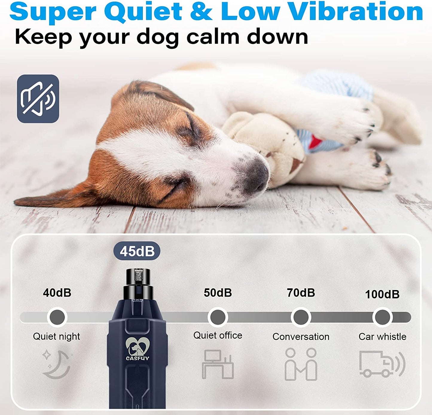 6-Speed Dog Nail Grinder - Newest Enhanced Pet Nail Grinder Super Quiet Rechargeable Electric Dog Nail Trimmer Painless Paws Grooming & Smoothing Tool for Large Medium Small Dogs (Blue)