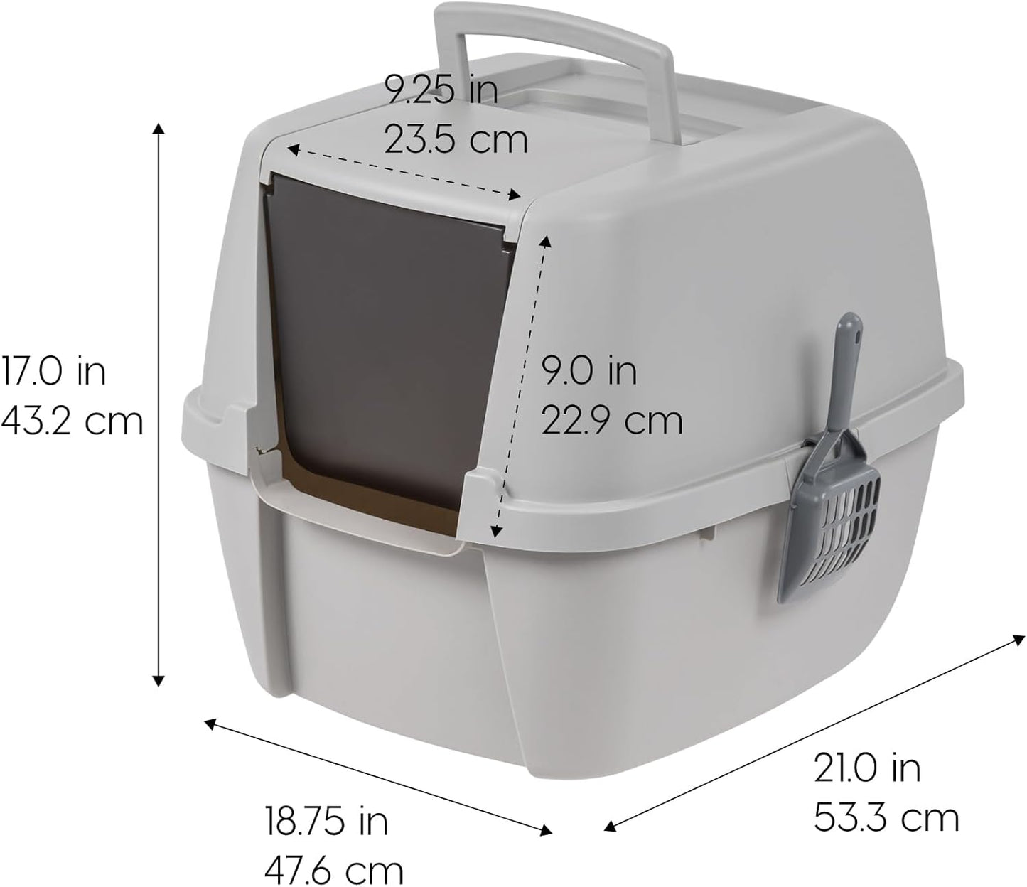 USA Jumbo Enclosed Cat Litter Box with Front Door Flap and Scoop, Covered Kitty Litter Box with Handle and Buckles for Portability and Privacy, Gray