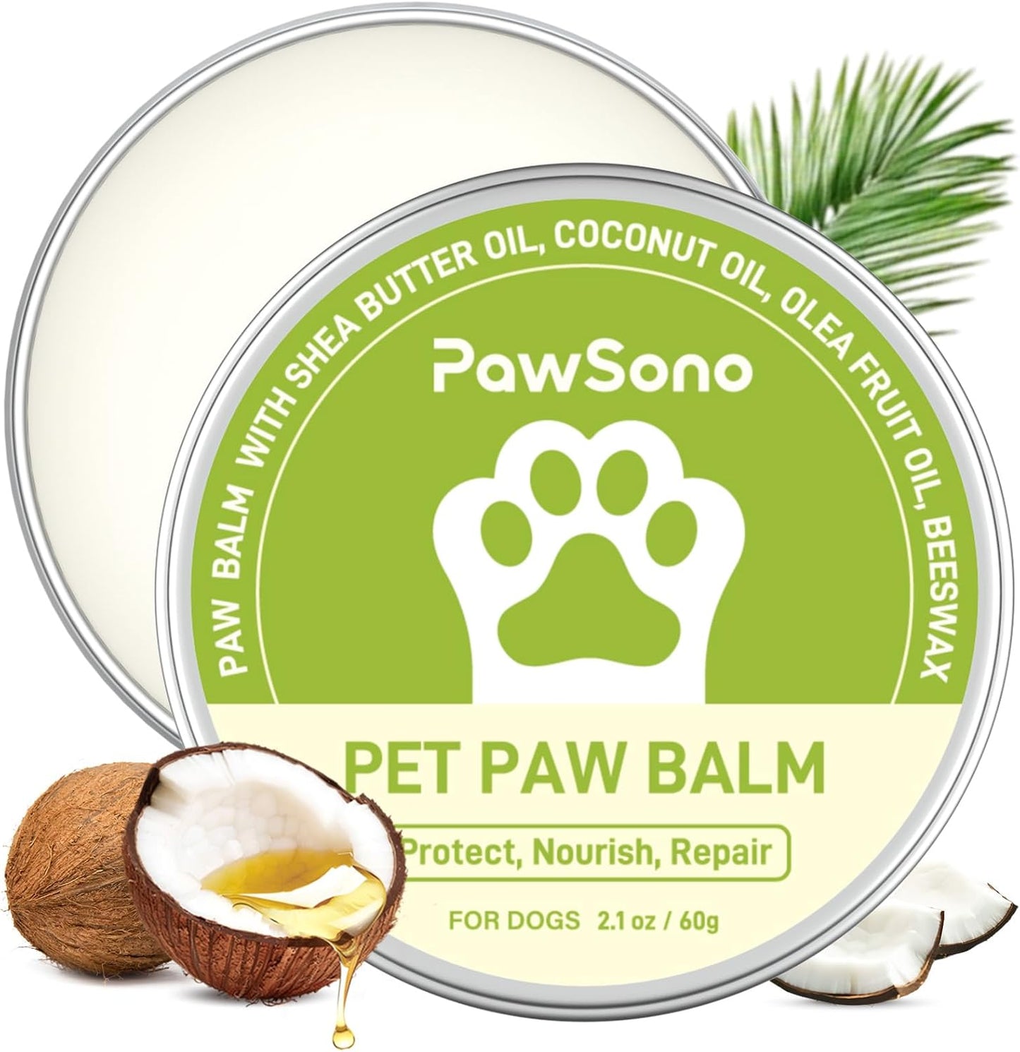 Lick-Safe Dog Paw & Nose Balm with Coconut Oil | All-Natural Moisturizer & Soother for Dry, Cracked Pads & Snout| Cat Wax & Cream, Nose Butter for Frenchies| Horse Hoof Care (60 G /2.1 Oz)