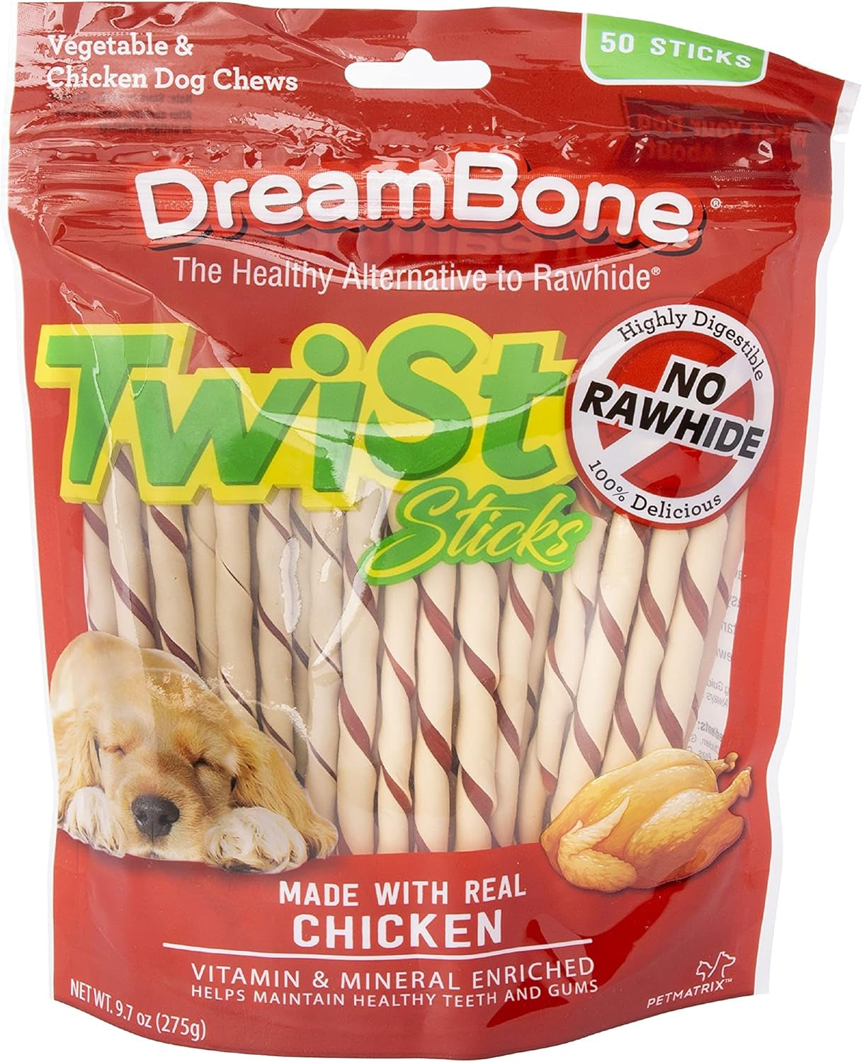 Twist Sticks, Made with Real Chicken, Rawhide-Free Chews for Dogs, 50 Count (3 Pack)
