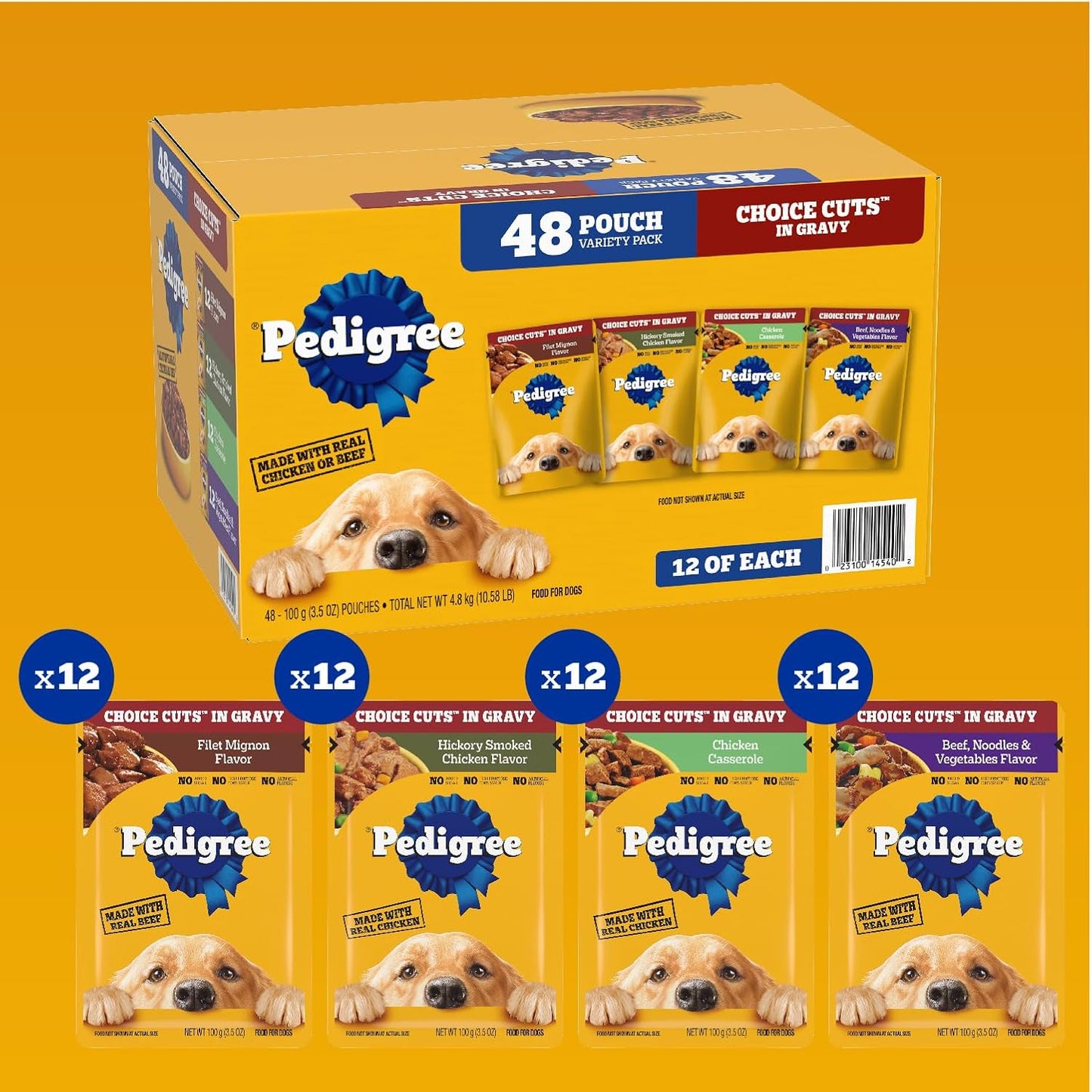 Choice Cuts in Gravy Adult Soft Wet Dog Food 48-Count Variety Pack, 3.5 Oz Pouches