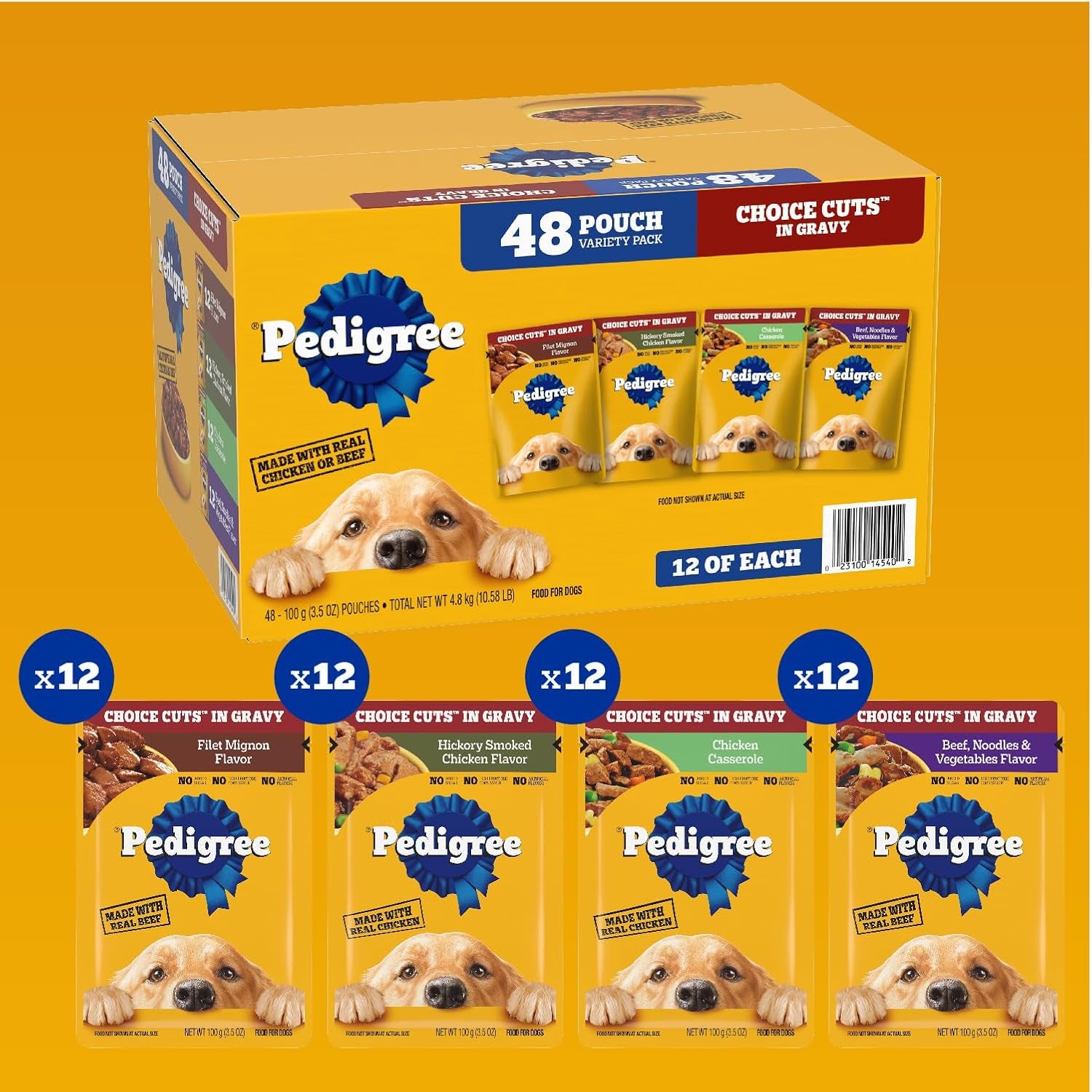 Choice Cuts in Gravy Adult Soft Wet Dog Food 48-Count Variety Pack, 3.5 Oz Pouches