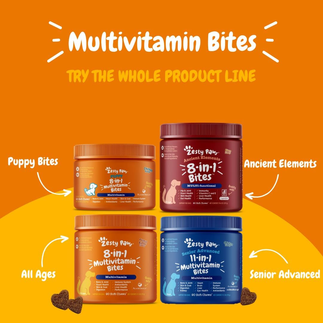 Dog Multivitamin, Chewable Dog Vitamins and Supplements for Hip & Joints, Skin & Coat, Omega 3 Fish Oil for Dogs- Senior & Puppy Multivitamin - Bison- 90Ct