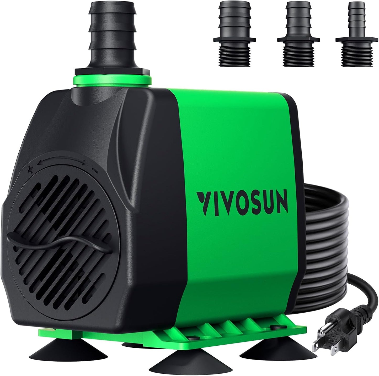 800GPH Submersible Pump(3000L/H, 24W), Ultra Quiet Water Fountain Pump with 10Ft. High Lift with 6.5Ft. Power Cord, 3 Nozzles for Fish Tank, Pond, Aquarium, Statuary, Hydroponics Green