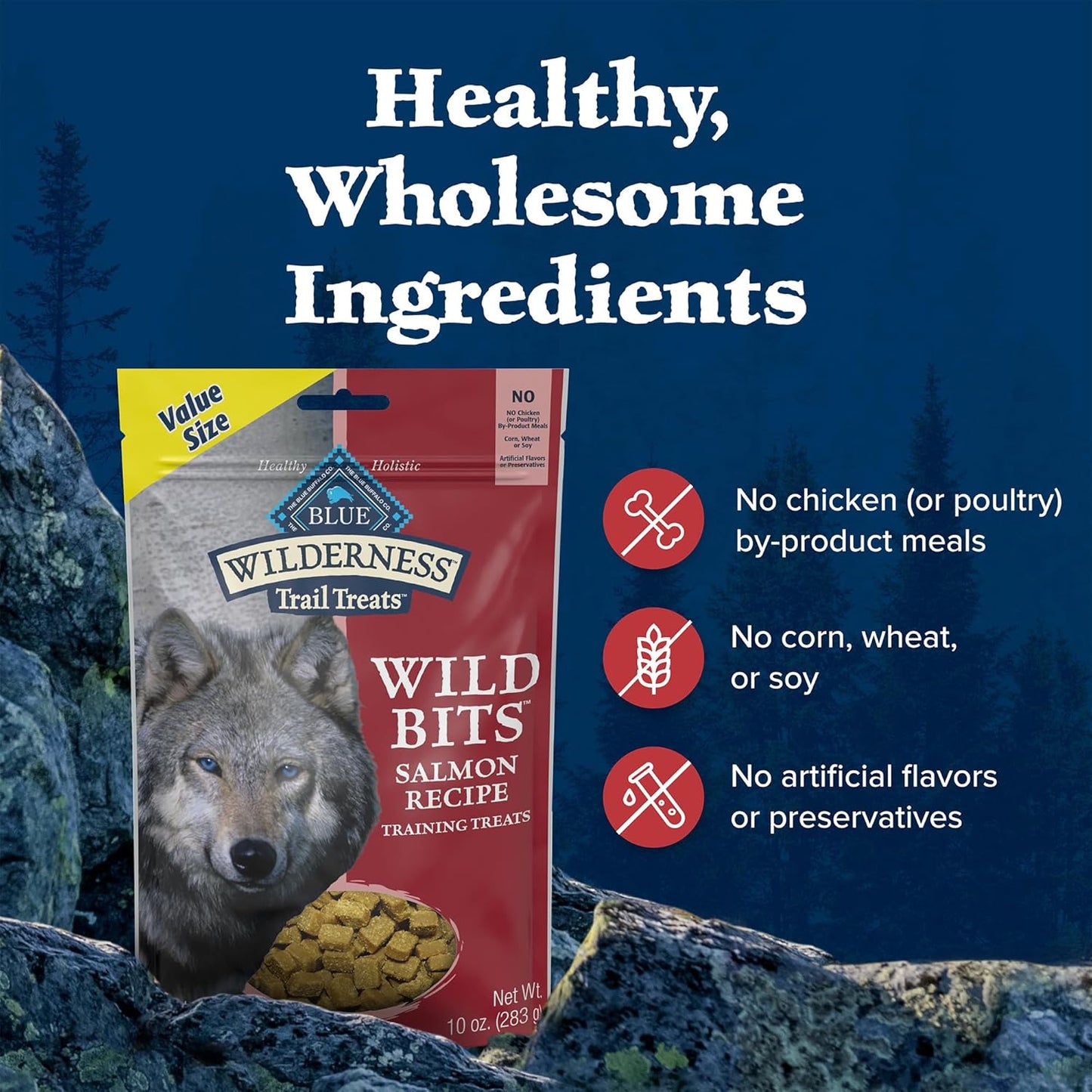 Wilderness Trail Treats Wild Bits Training Treats for Dogs, Grain-Free Dog Treats, Salmon Recipe, 10-Oz. Bag