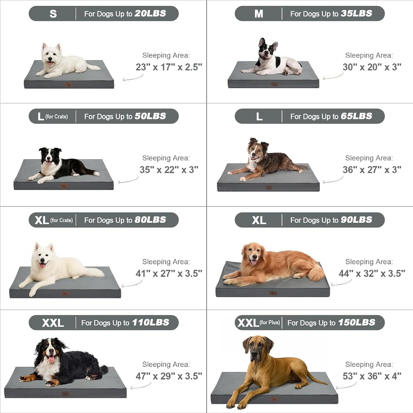 Outdoor Orthopedic Dog Bed, Waterproof Dog Bed for Large Dogs 36X27 Inch, Egg Crate Foam Pet Mat with Washable Removable Oxford Cooling Cover, Grey