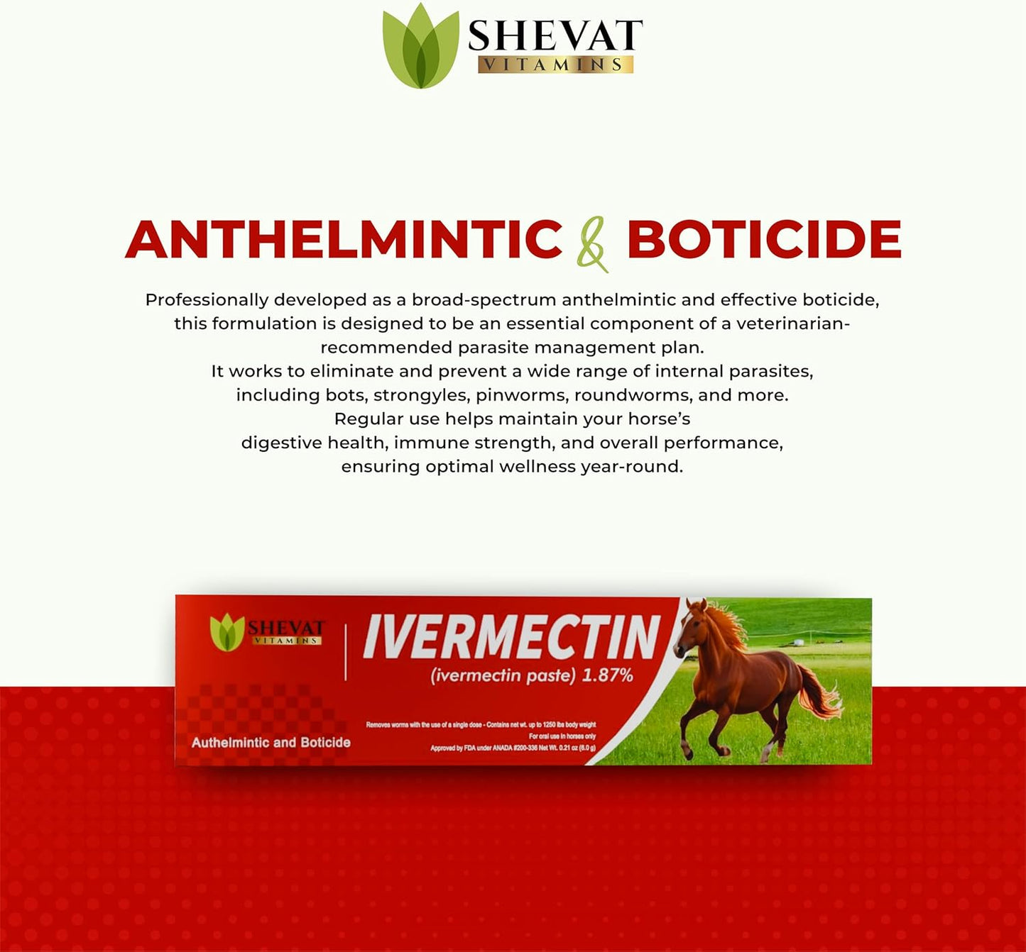 Ivermectin Horse Paste 1.87% – Apple Flavored – 6.08G Tube – for Horses up to 1250 Lb