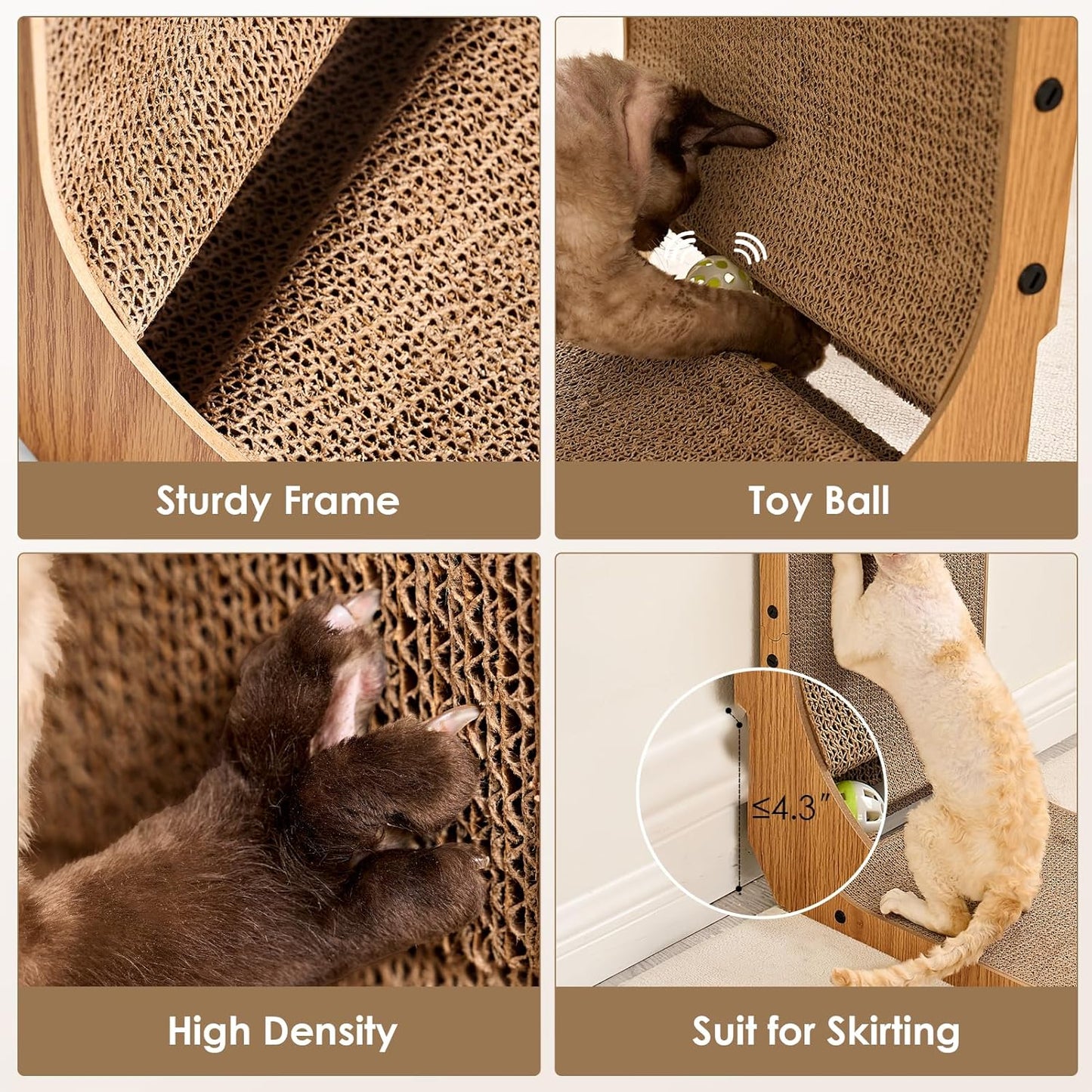Cardboard Cat Scratcher for Indoor Cats, 26.8 Inch L Shaped Vertical Cat Scratching Board with Ball Cat Toy, Large Cat Scratcher Pad, Brown