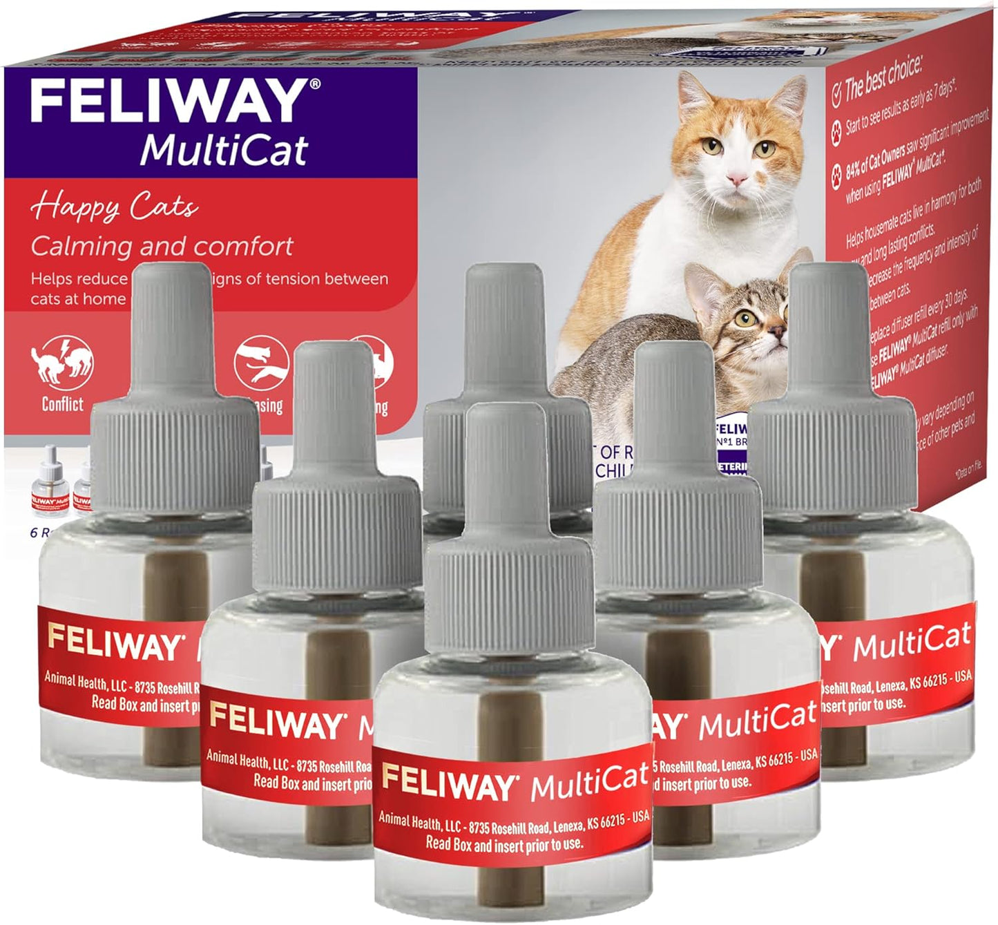 ® Multicat 6 X 30 Day Cat Calming Refills for Pheromone Diffuser, 6 X 48Ml Value Pack- Helps Reduce Conflicts and Signs of Tension in Multi-Cat Households