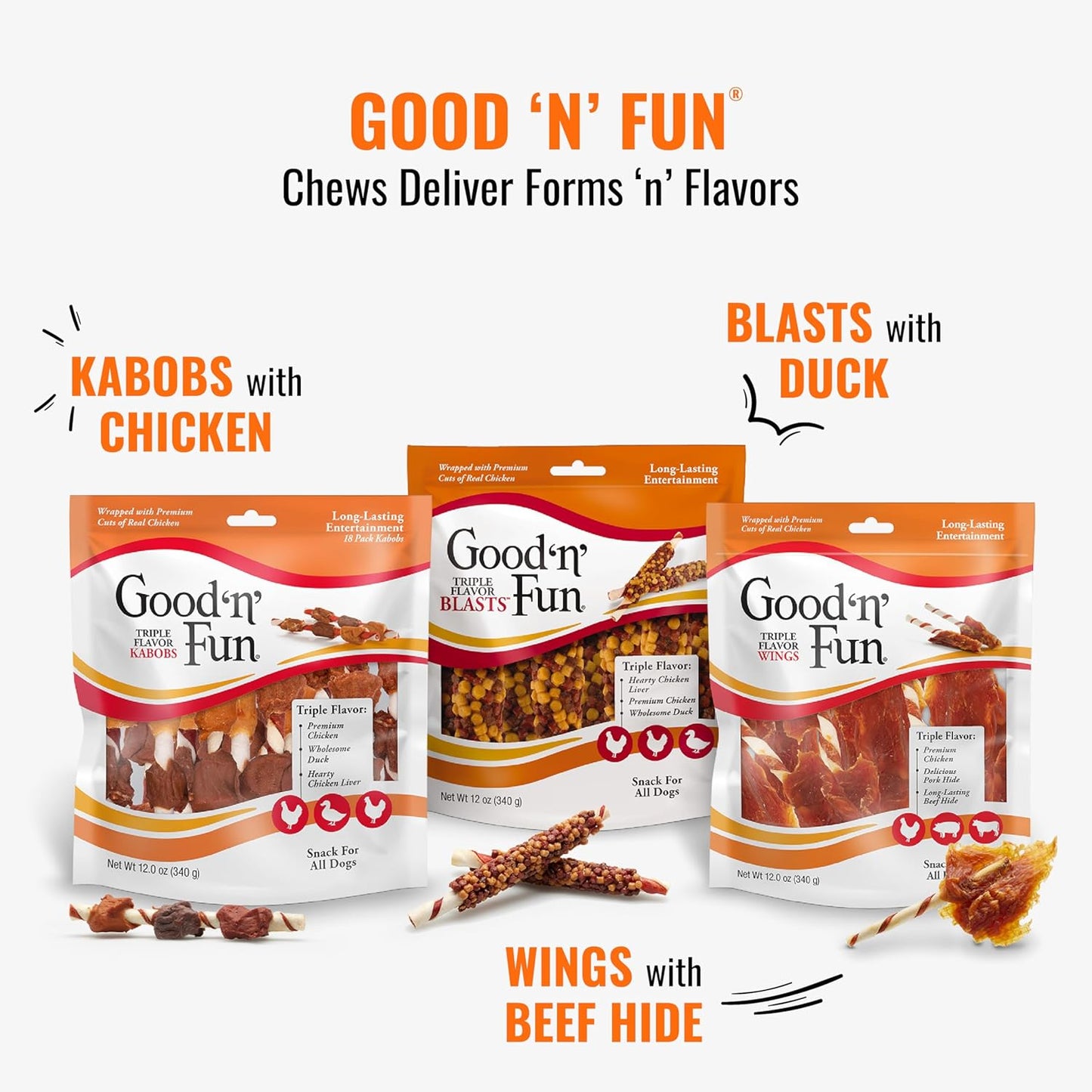 Good ‘N’ Fun Triple Flavor Rolls for Large Dogs, Treat Your Dog to Long-Lasting Chews Made with Beef Hide, Chicken and Artificial Pork Flavor, 6 Count
