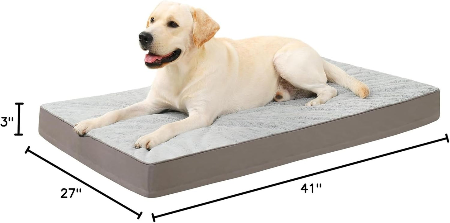 Orthopedic Dog Bed, Waterproof, 41 X 27 Inch, Gray, Deluxe Plush, Removable Cover, Durable Zipper, Orthopedic Foam, 3-Inch Thick, for Dogs up to 80Lbs