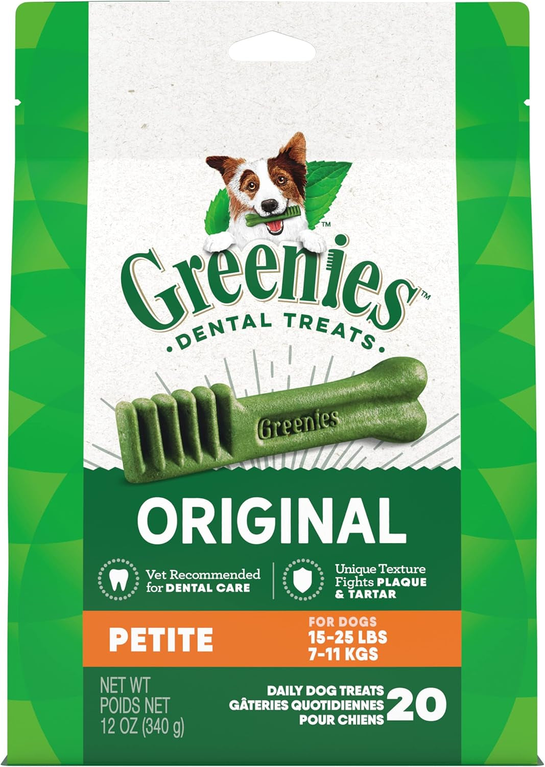 Original Petite Dental Dog Treats, 12 Oz. Pack (20 Treats)