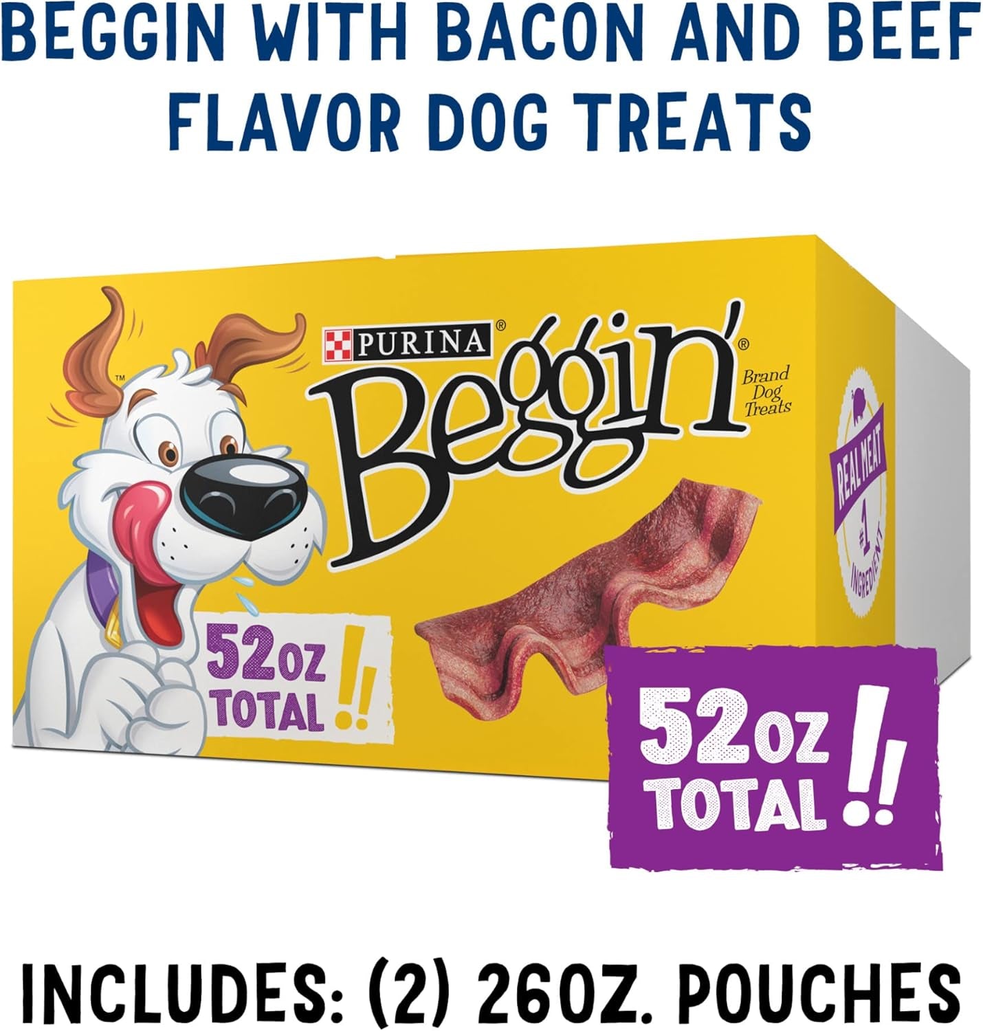 Strips with Real Meat Dog Treats with Bacon and Beef Flavors - (Pack of 2) 26 Oz. Pouches