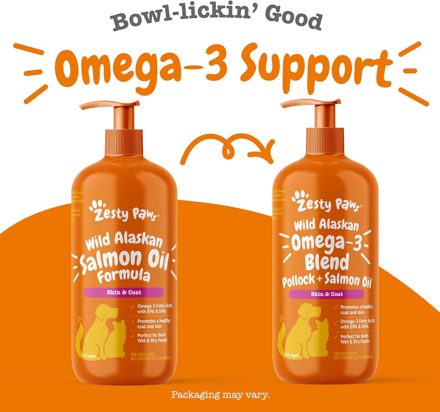 Wild Alaskan Omega-3 Blend Pollock + Salmon Oil for Dogs and Cats- Skin and Coat Support, Omega 3 Supplement for Pets, 32Oz
